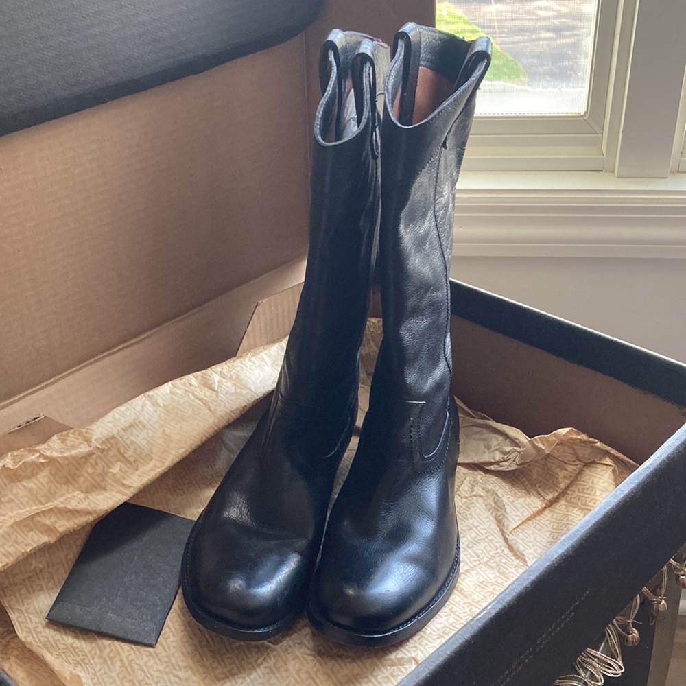 Frye Black Leather Combat/Moto Boots